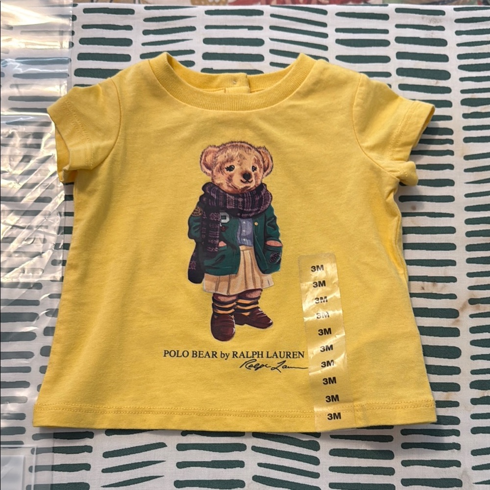Ralph Lauren Yellow Short Sleeve Tee with Bear Graphic.